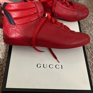 Red Leather Gucci Signature high top sneakers